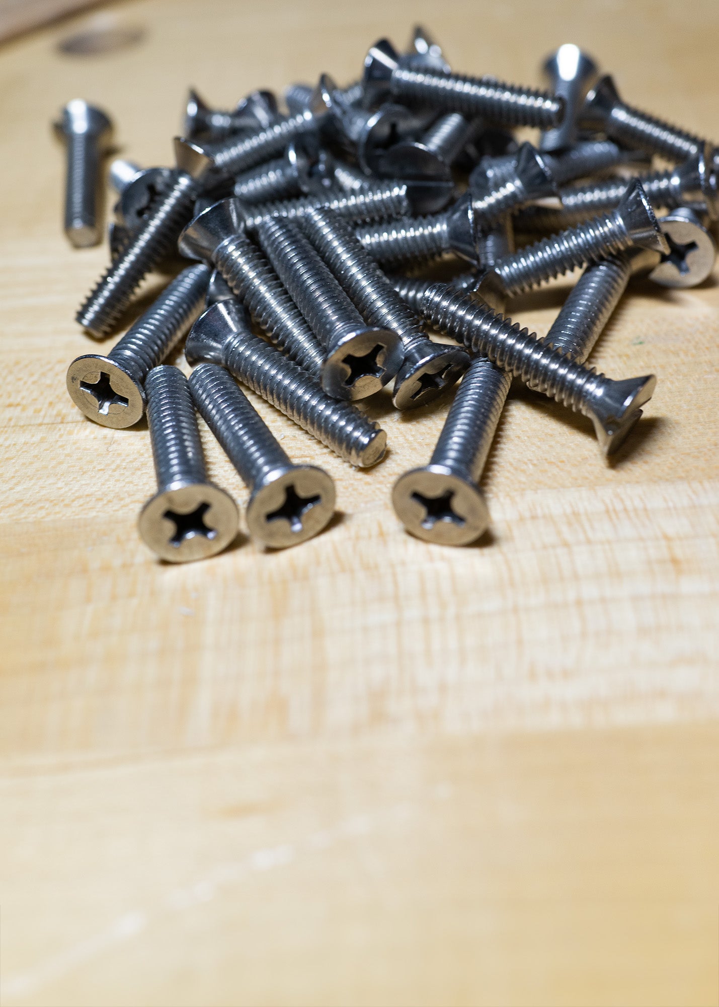 A small pile of stainless steel machine screws