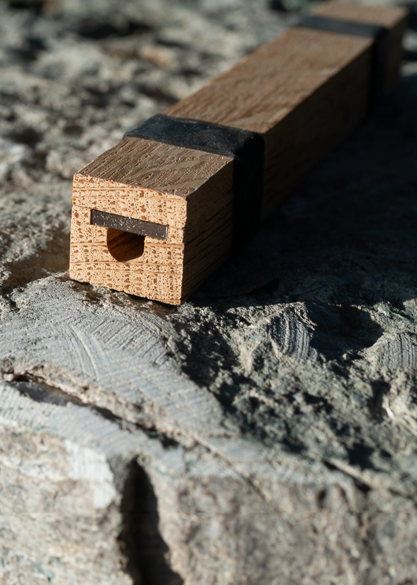 A close-up of one of our nesting blocks with a viewing window